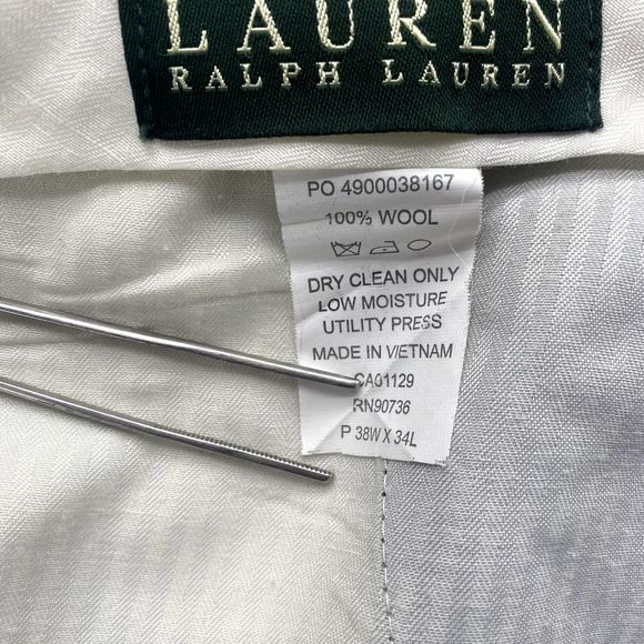 Vintage Ralph Lauren Dress Pants Adult 38x34 Grey Classic 100% WOOL Trouser Mens - Picture 11 of 11